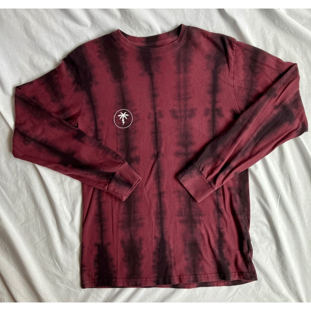 Vans Long Sleeve T Shirt Mens Small Maroon Tie Dye Palm Tree Graphic Logo